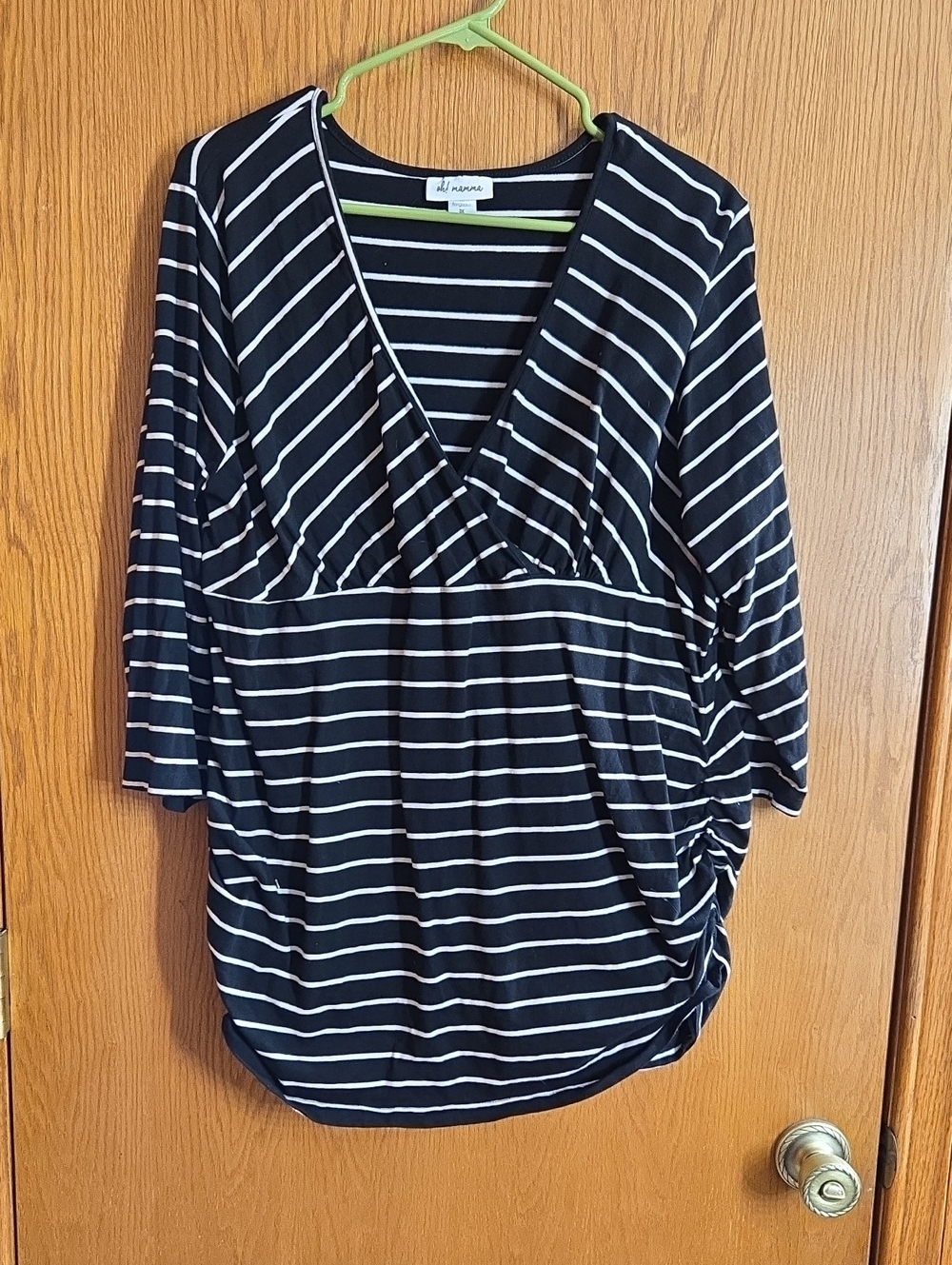 Oh! Mamma Black and White Striped Wrap-Style Nursing Tunic